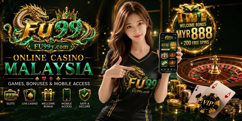FU99 Online Casino Malaysia guide showing casino games, bonus terms, mobile access and responsible gaming reminders
